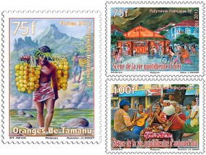 Timbres sur le thème de la vie quotidienne en Polynésie